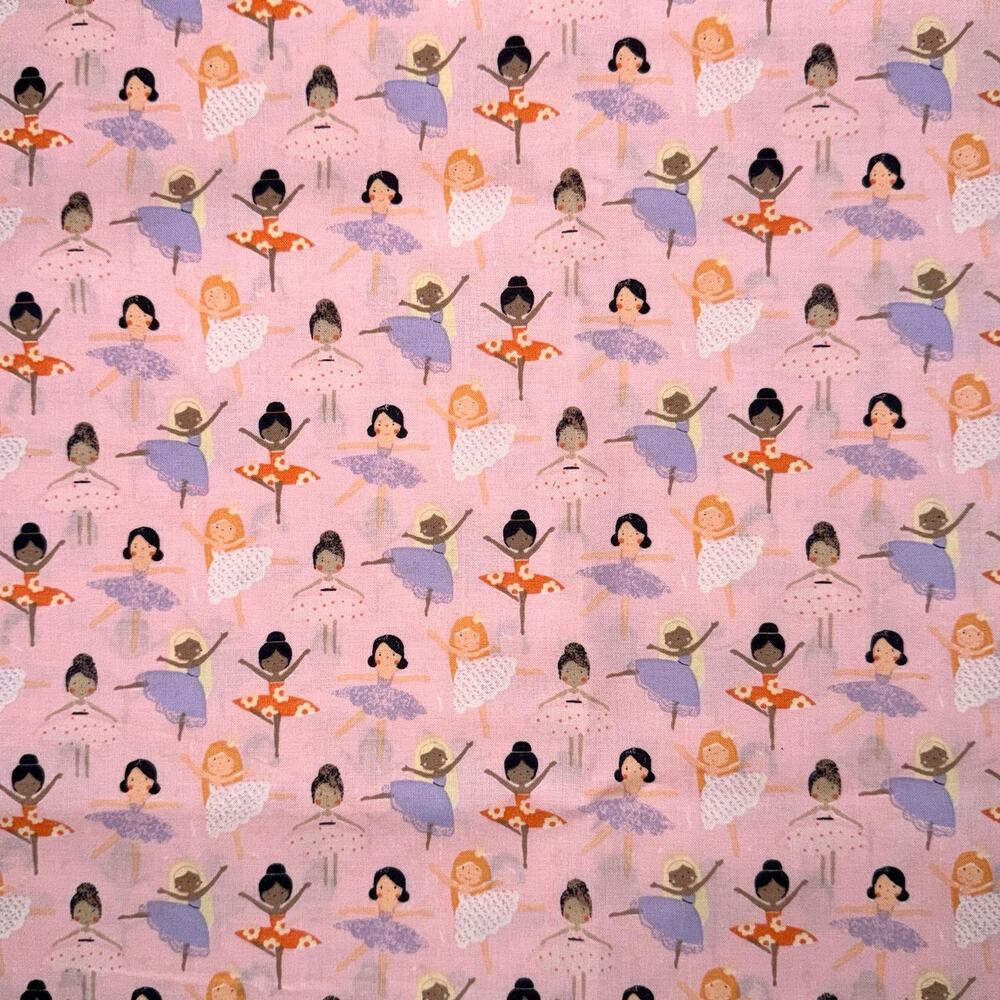 Dancing Ballet Little Ballerinas on Pink Cotton Fabric Print - 1/2 Yard - Tutu